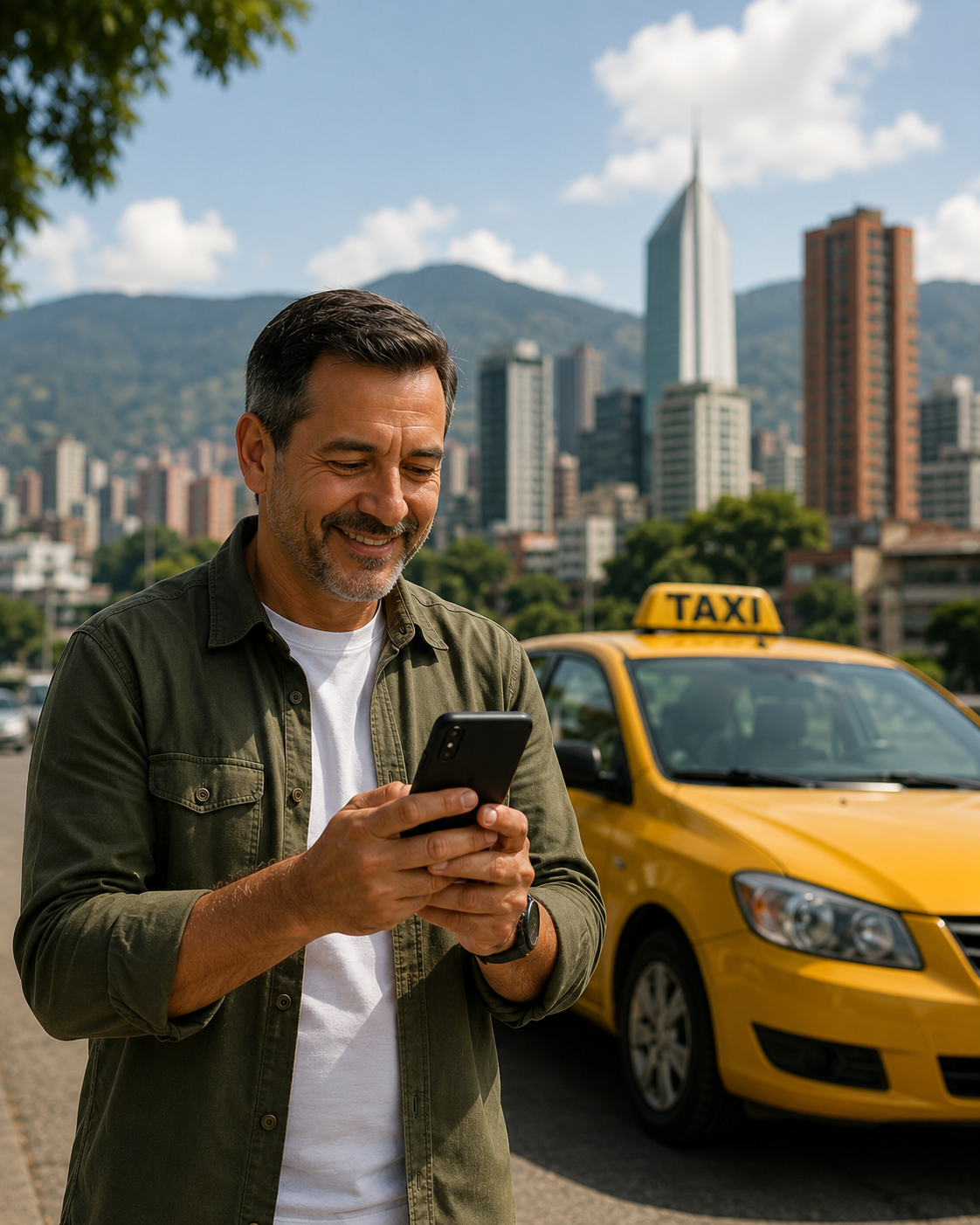 Conductor de taxi colombiano sonriendo